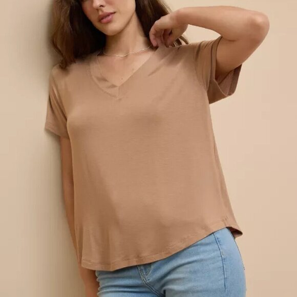 NWT American Eagle Soft & Sexy Oversized Tan V-Neck Tee Shirt - Picture 4 of 7